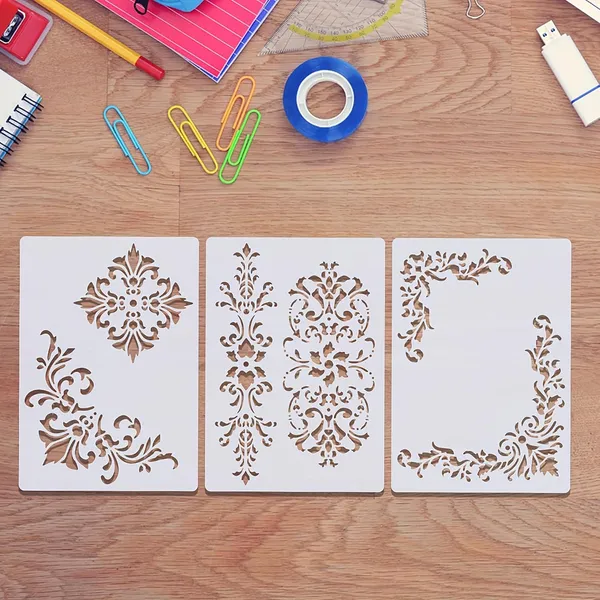 White_Damask_Stencils_Reusable_Corner_Templates_Home_Decor