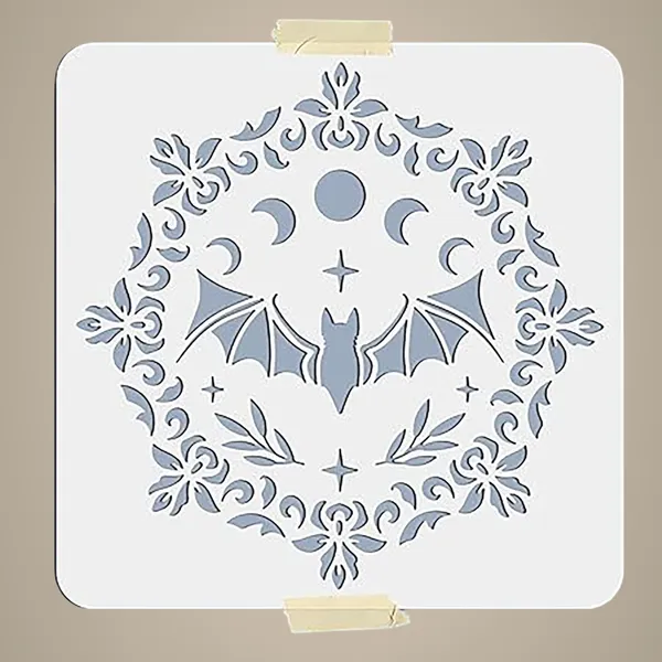 White_Bat_Moon_Phase_Stencil_Reusable_Pet_Painting_Template_Home_Decor