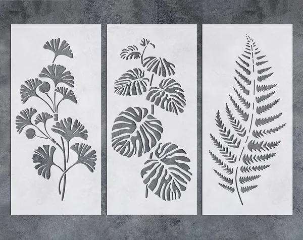 Beige_Pack_Green_Leaf_Wall_Art_Stencils_Plant_Templates_Diy_And_Craft