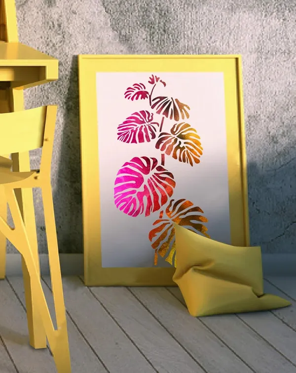 Beige_Pack_Green_Leaf_Wall_Art_Stencils_Plant_Templates_Diy_And_Craft