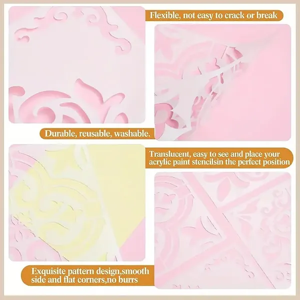 White_Floral_Tile_Stencils_Reusable_Plastic_Templates_Diy_And_Craft