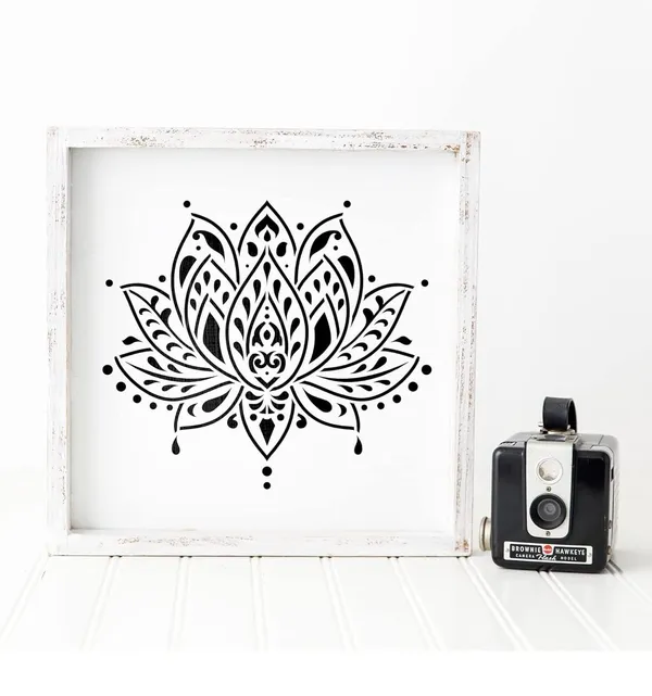 White_Lotus_Flower_Stencil_Template_Home_Decor