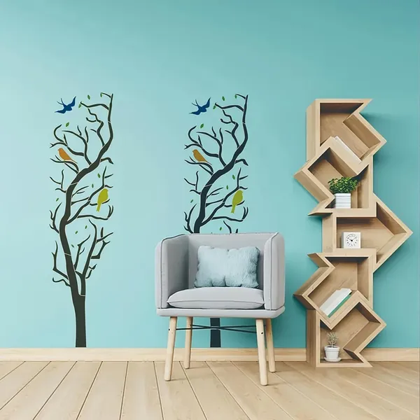 White_Reusable_Tree_Bird_Silhouette_Stencils_Large_Leaf_Branch_Templates_Diy_And_Craft