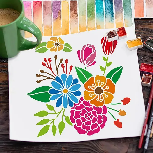 White_Floral_Stencil_Reusable_Plastic_Template_Diy_And_Craft