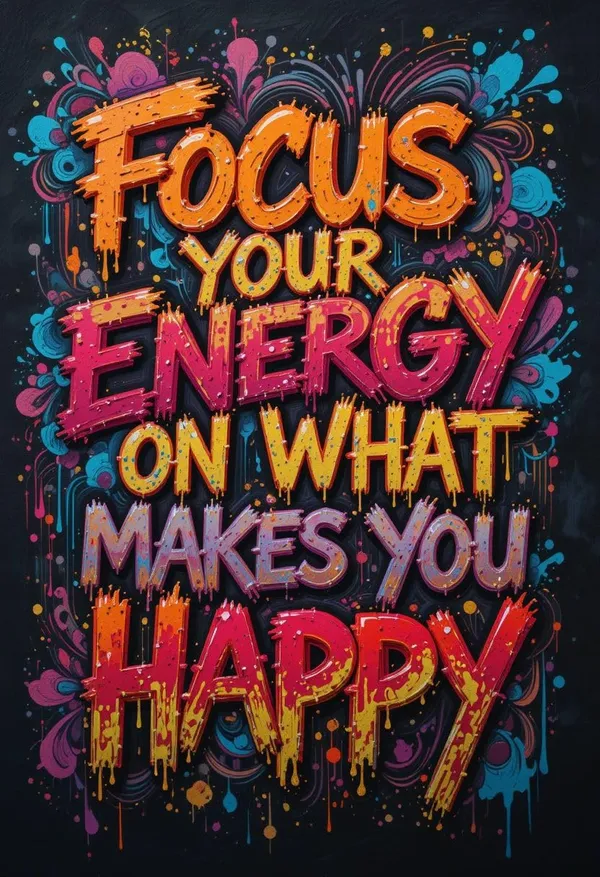 Multicolour_Motivational_Quote_Wall_Decor_Focus_Your_Energy_On_What_Makes_You_Happy_Graffiti_Art_Glossy_Aluminum_Metal_Photo_Print_Home_Decor
