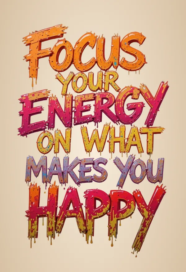 Multicolour_Motivational_Quote_Wall_Decor_Focus_Your_Energy_On_What_Makes_You_Happy_Graffiti_Art_Glossy_Aluminum_Metal_Photo_Print_Home_Decor