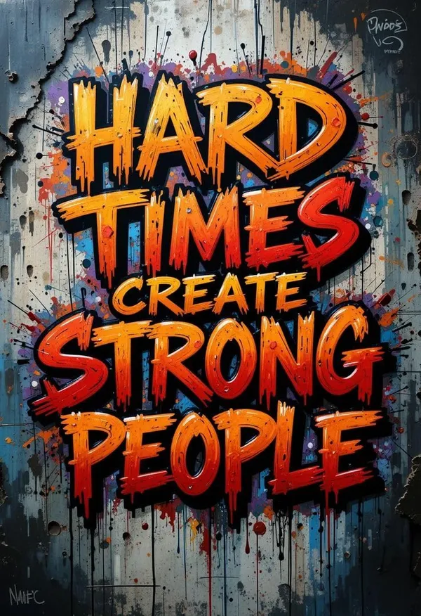 Multicolour_Motivational_Quote_Wall_Decor_Hard_Times_Create_Strong_People_Graffiti_Art_Glossy_Aluminum_Metal_Photo_Print_Home_Decor