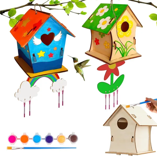 Beige_Diy_Birdhouse_Wind_Chime_Kit_Wooden_Crafts_Arts_Kids