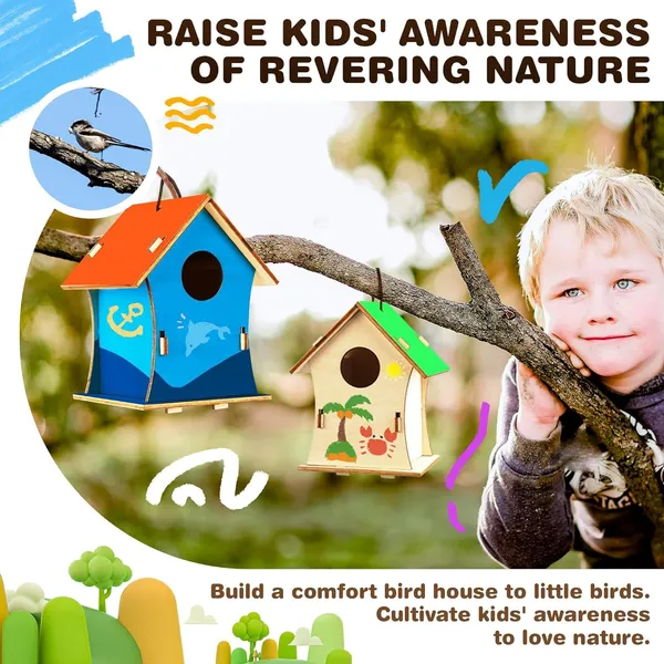 Beige_Diy_Birdhouse_Wind_Chime_Kit_Wooden_Crafts_Arts_Kids
