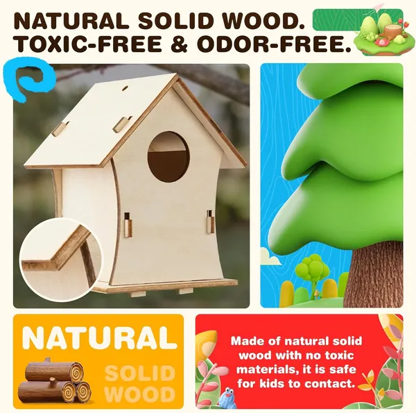 Beige_Diy_Birdhouse_Wind_Chime_Kit_Wooden_Crafts_Arts_Kids