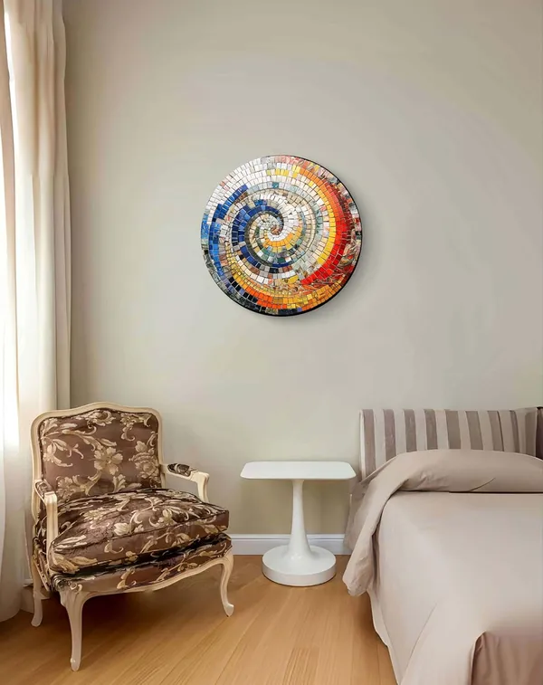 Multicolour_Mosaic_Swirl_Wall_Art_Round_Printed_Laminated_Mdf_Plaque_Home_Decor