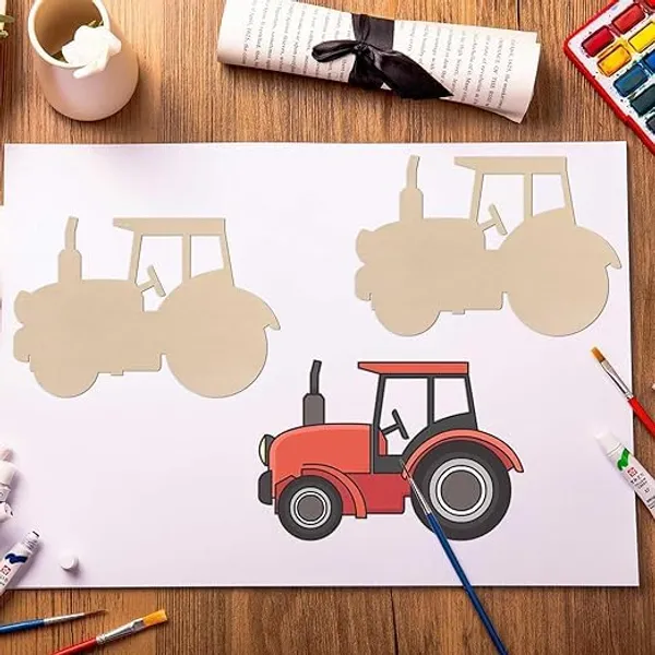 Beige_Tractor_Shape_Pine_Mdf_Diy_Art_Craft_Base_Diy_And_Craft