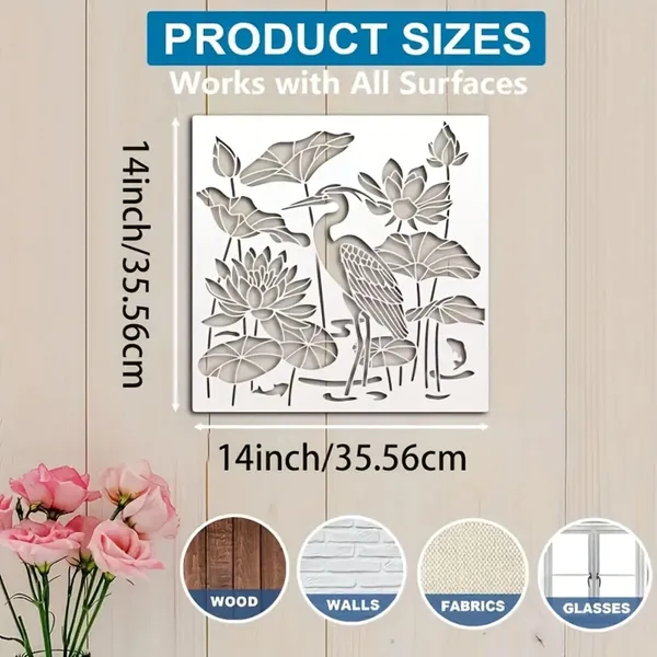 White_Heron_Lotus_Stencil_Reusable_Splicing_Pond_Landscape_Template_Home_Decor
