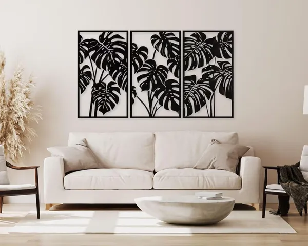 Beige_Home_Wall_Decor_Monstera_Leaf_Black_Wooden_Wall_Art_Home_Decor