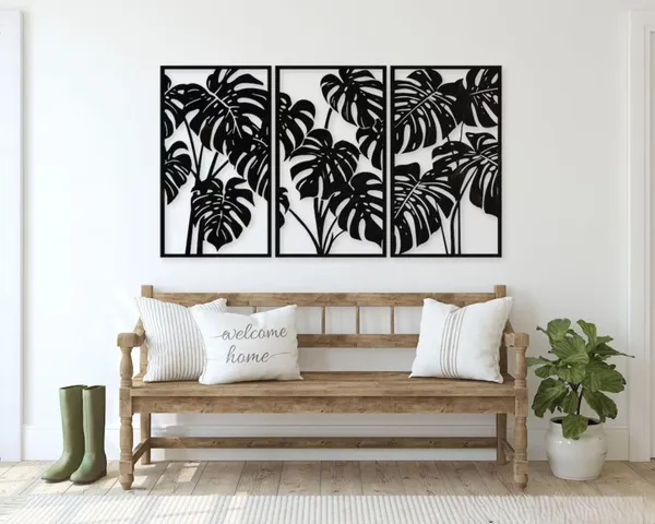 Beige_Home_Wall_Decor_Monstera_Leaf_Black_Wooden_Wall_Art_Home_Decor