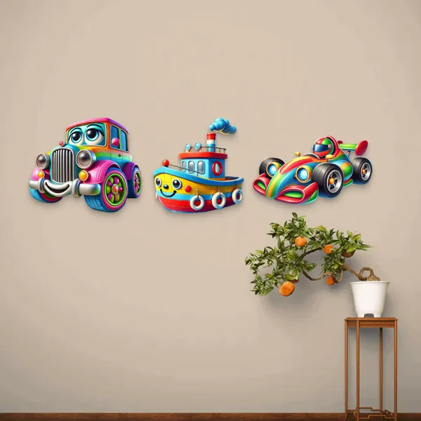 Multi_Colour_Kids_Toon_Vehicle_Wall_Hanging_Mdf_Cutouts_Kids