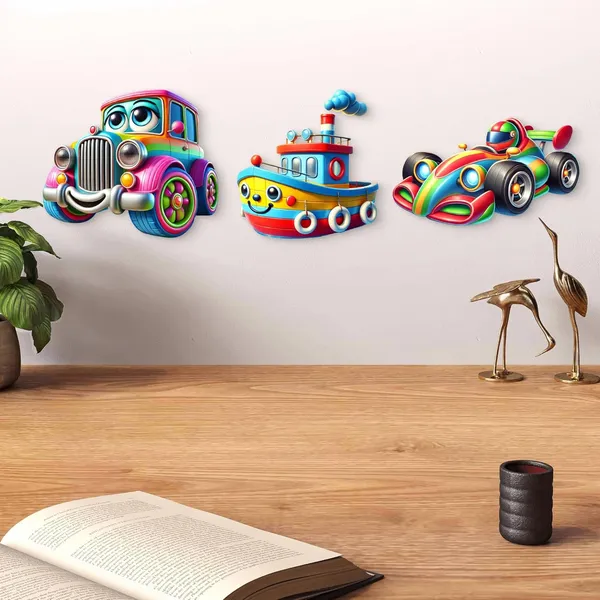 Multi_Colour_Kids_Toon_Vehicle_Wall_Hanging_Mdf_Cutouts_Kids