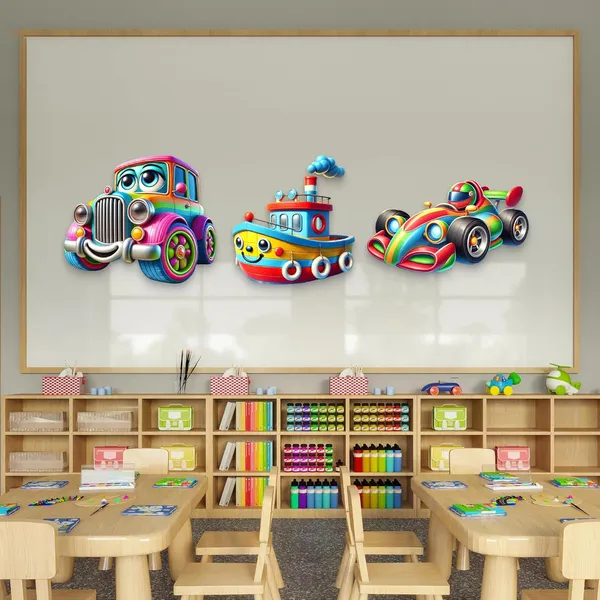 Multi_Colour_Kids_Toon_Vehicle_Wall_Hanging_Mdf_Cutouts_Kids