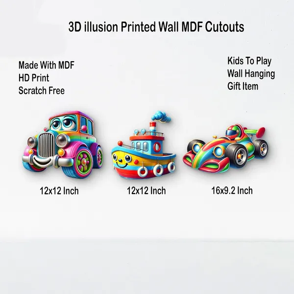 Multi_Colour_Kids_Toon_Vehicle_Wall_Hanging_Mdf_Cutouts_Kids
