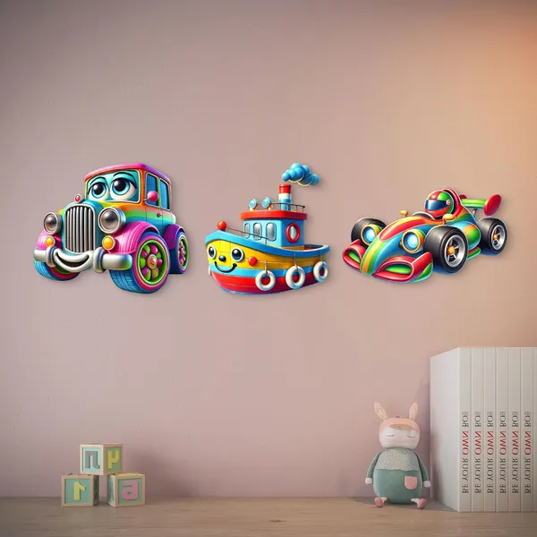 Multi_Colour_Kids_Toon_Vehicle_Wall_Hanging_Mdf_Cutouts_Kids