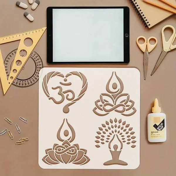 White_Reusable_Lotus_Stencils_Diy_And_Craft