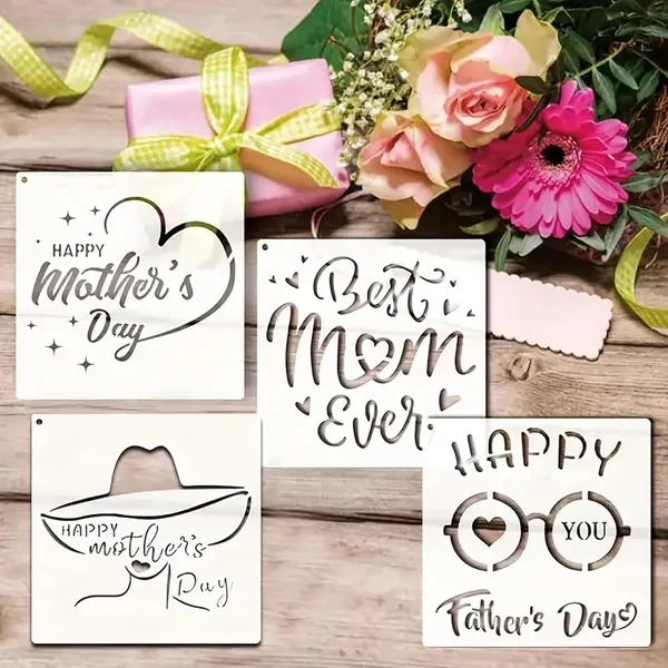 White_Happy_Mother_S_Day_Father_S_Day_Stencil_Set_Reusable_Painting_Stencils_Diy_And_Craft
