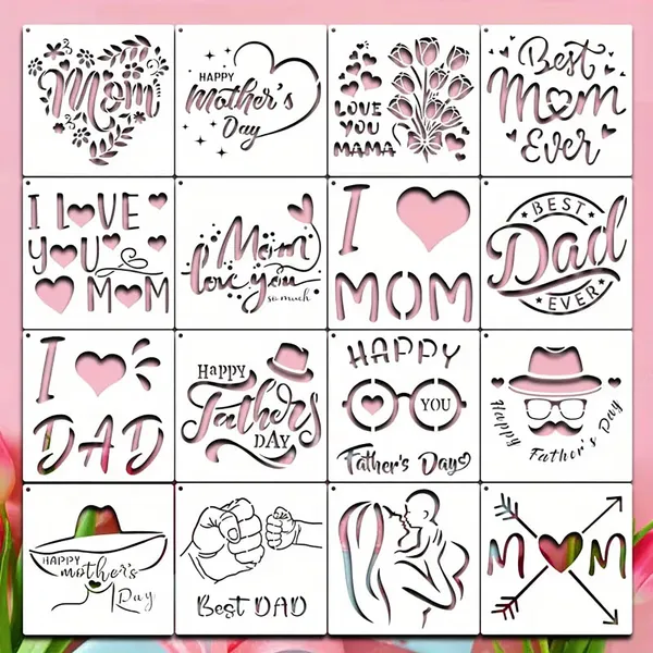 White_Happy_Mother_S_Day_Father_S_Day_Stencil_Set_Reusable_Painting_Stencils_Diy_And_Craft