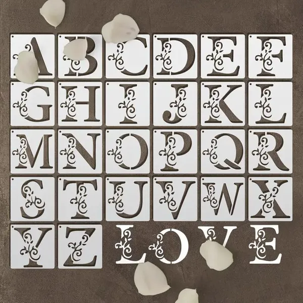 White_Flower_Letter_Stencil_Templates_Reusable_Painting_Stencils_Diy_And_Craft