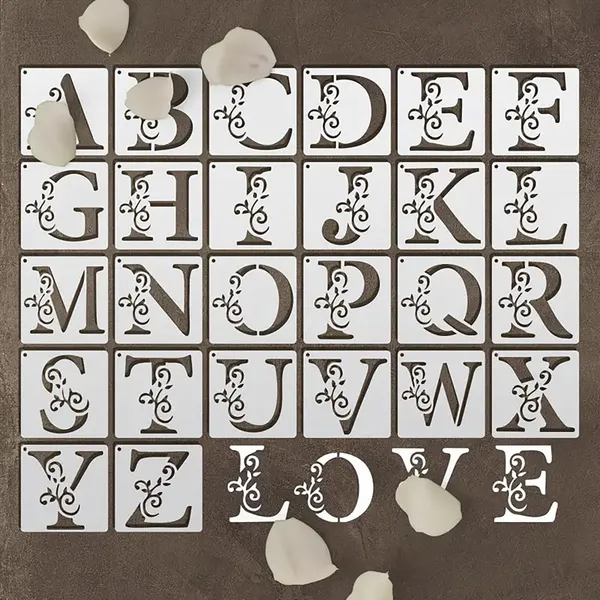 White_Flower_Letter_Stencil_Templates_Reusable_Painting_Stencils_Diy_And_Craft