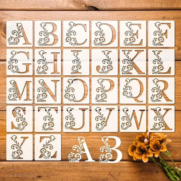 White_Reusable_Floral_Letter_Stencil_Elegant_Alphabet_Stencils_Diy_And_Craft