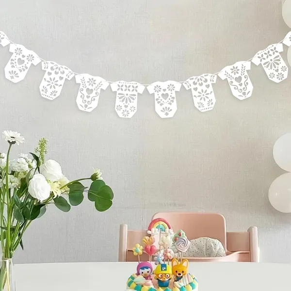 White_Baby_Shower_Decoration_Onesie_Banner_Garland_Pvc_Hanging_Decor_Baby