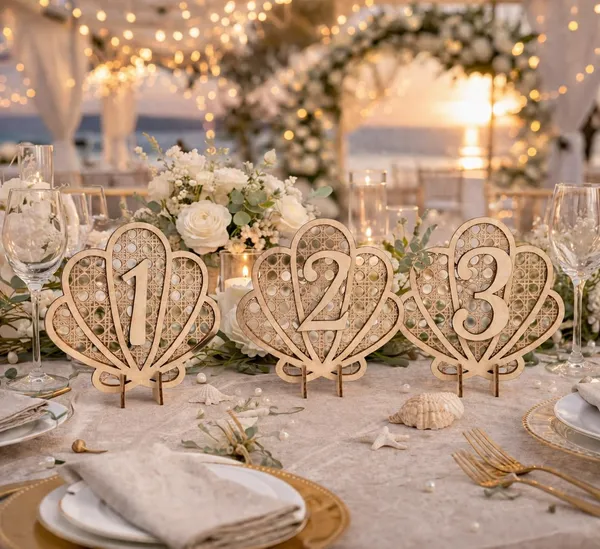 Beige_Seashell_Wooden_Table_Numbers_To_Wedding