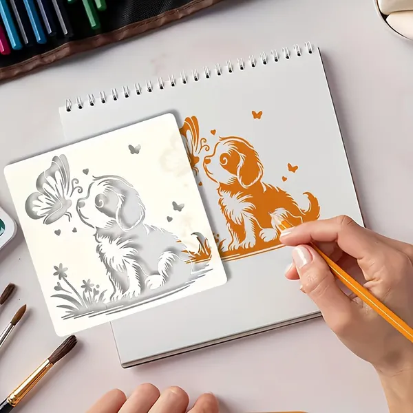 White_Square_Puppy_Butterfly_Design_Mdf_Diy_Art_Craft_Stencil_Base_Thick_Painting_Template_Board_Cliths_Diy_And_Craft