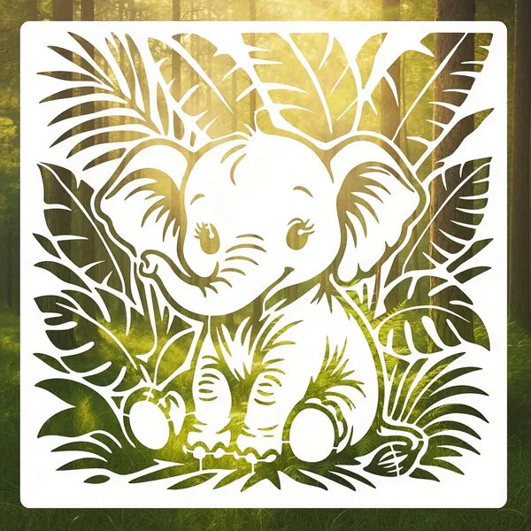 White_Square_Elephant_Leaf_Design_Mdf_Diy_Art_Craft_Stencil_Base_Thick_Painting_Template_Board_Cliths_Diy_And_Craft