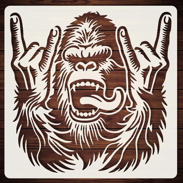 White_Gorilla_Rock_Gesture_Stencil_Template_Diy_Art_Craft_Cm_Reusable_Flexible_Sheet_Cliths_Diy_And_Craft