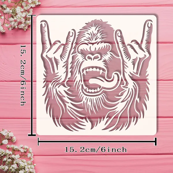 White_Gorilla_Rock_Gesture_Stencil_Template_Diy_Art_Craft_Cm_Reusable_Flexible_Sheet_Cliths_Diy_And_Craft