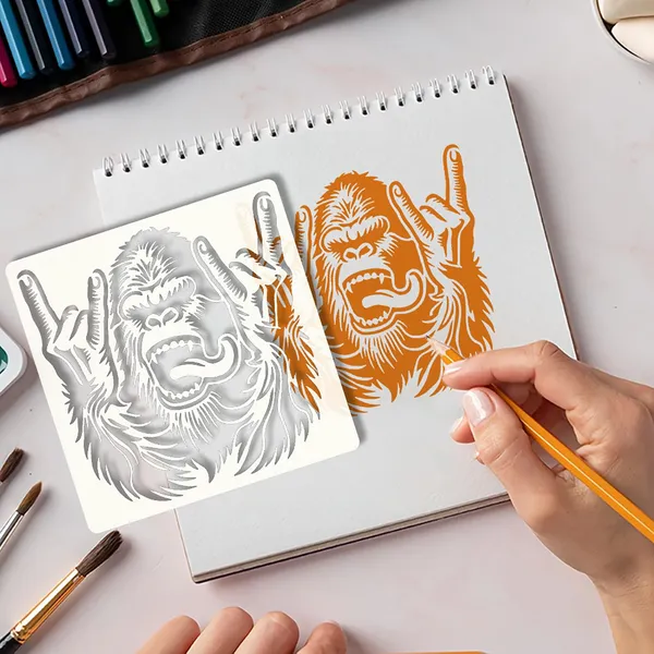White_Gorilla_Rock_Gesture_Stencil_Template_Diy_Art_Craft_Cm_Reusable_Flexible_Sheet_Cliths_Diy_And_Craft