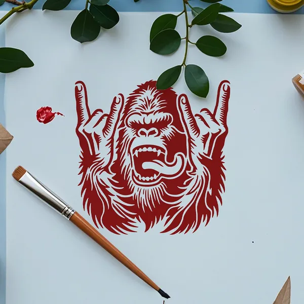 White_Gorilla_Rock_Gesture_Stencil_Template_Diy_Art_Craft_Cm_Reusable_Flexible_Sheet_Cliths_Diy_And_Craft
