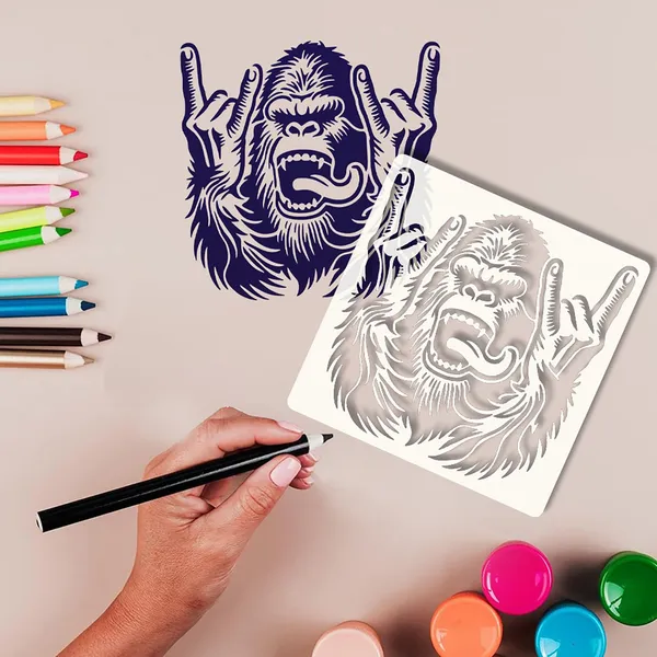 White_Gorilla_Rock_Gesture_Stencil_Template_Diy_Art_Craft_Cm_Reusable_Flexible_Sheet_Cliths_Diy_And_Craft
