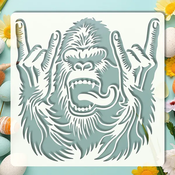 White_Gorilla_Rock_Gesture_Stencil_Template_Diy_Art_Craft_Cm_Reusable_Flexible_Sheet_Cliths_Diy_And_Craft