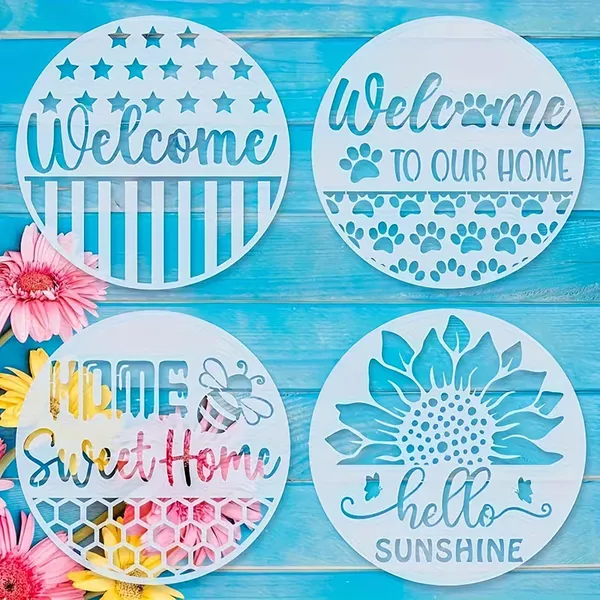 White_Round_Welcome_Theme_Plastic_Diy_Art_Craft_Stencils_X_Diy_And_Craft