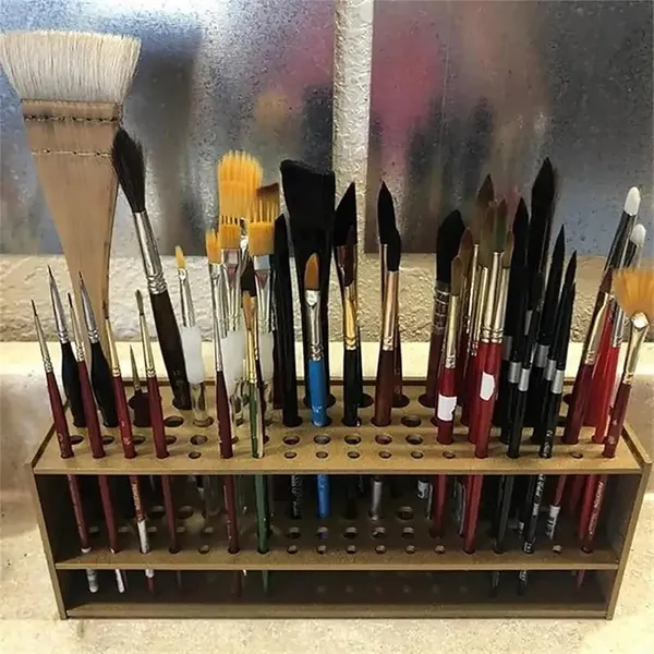 Beige_Slot_Wooden_Brush_Organizer_Foldable_Mdf_Art_Supply_Holder_General