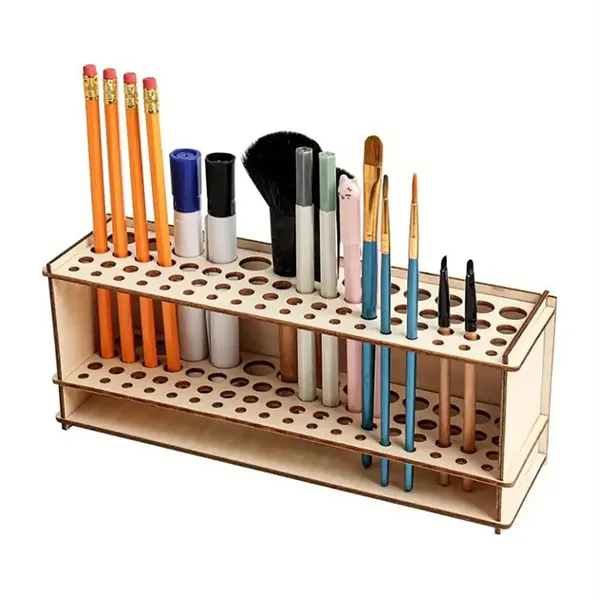 Beige_Slot_Wooden_Brush_Organizer_Foldable_Mdf_Art_Supply_Holder_General