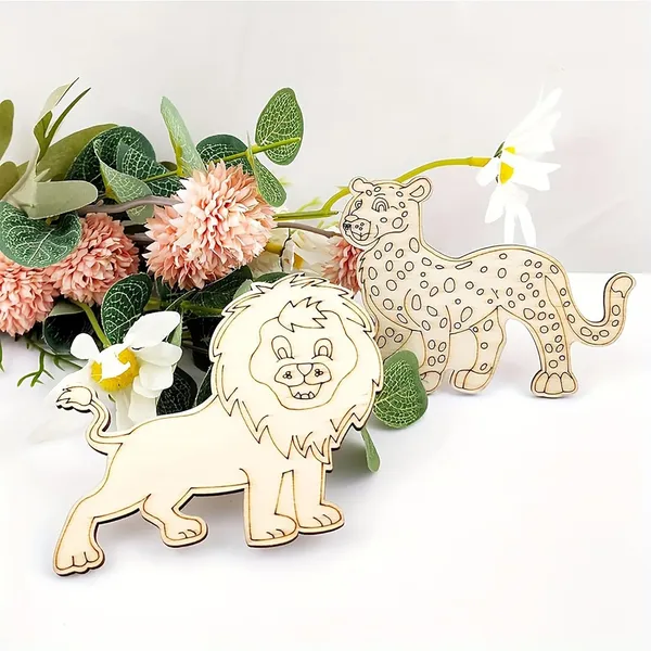 Beige_Jungle_Safari_Animal_Wooden_Cutouts_Diy_Painting_Craft_Kit_Lion_Tiger_Wolf_Leopard_Shapes_Kids