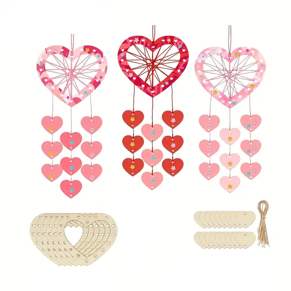 Beige_Heart_Shape_Dream_Catcher_Craft_Kit_Diy_String_Art_Valentines_Wall_Decor_Kids