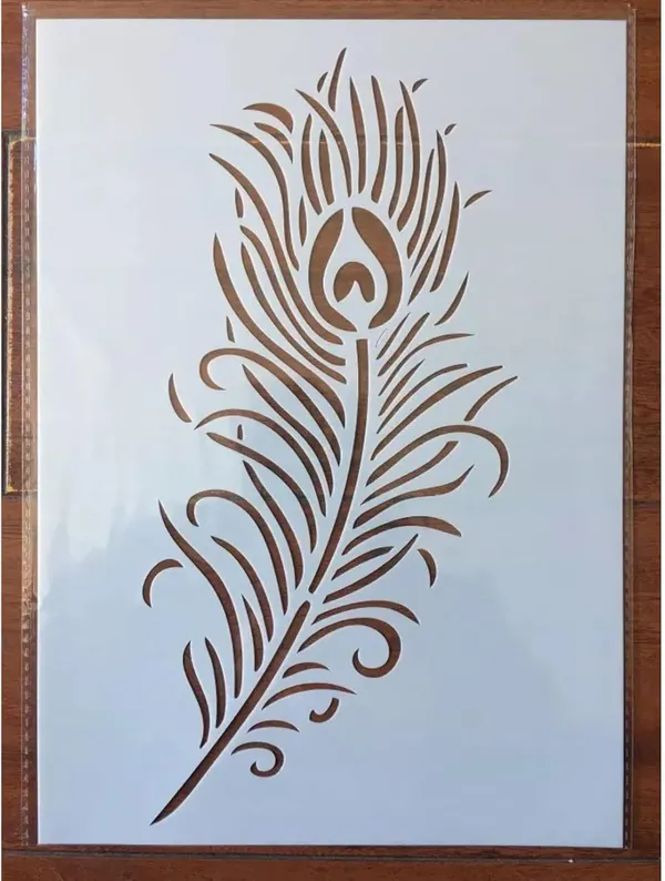 Beige_Reusable_Peacock_Feather_Stencil_Cutout_Diy_And_Craft