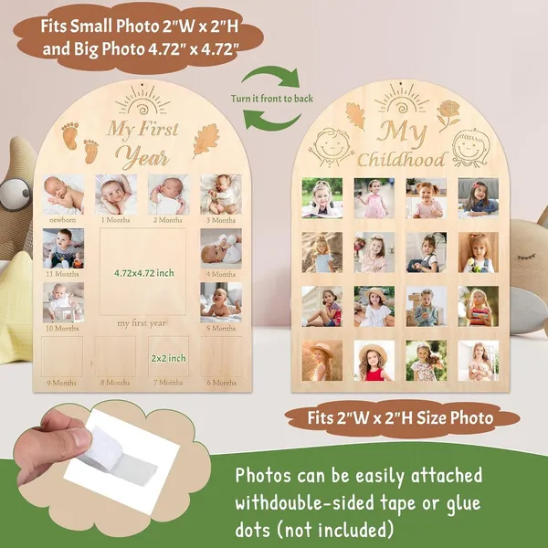 Beige_Double_Sided_My_First_Year_Photo_Frame_Wood_Board_Months_Baby_Picture_Display_Kids_Milestone_Frame_Baby