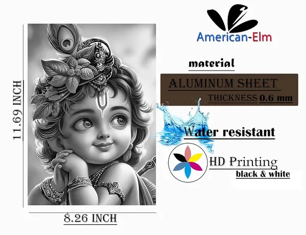 Multicolour_Baby_Krishna_Hd_Printed_Aluminum_Wall_Art_Black_White_Spiritual_Decor_Baby