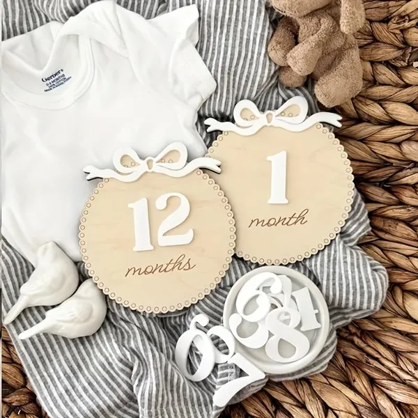Beige_Wooden_Monthly_Milestone_Discs_Set_Baby_Photo_Props_Beige_White_Bow_Months_Birthday_Gift_Personalised_Name_Number_Keepsake_Wood_Keepsake_Baby
