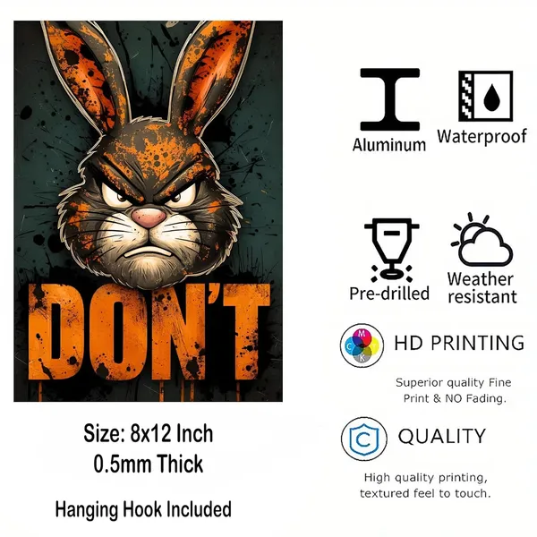 Multicolour_Angry_Rabbit_Don_T_Metal_Wall_Art_Glossy_Aluminum_Photo_Print_Waterproof_Wall_Decor_Home_Decor